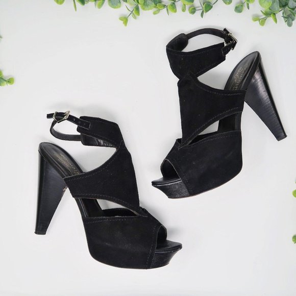 Donald J. Pliner Carly Black Suede Heels Sz 7 - Picture 1 of 11